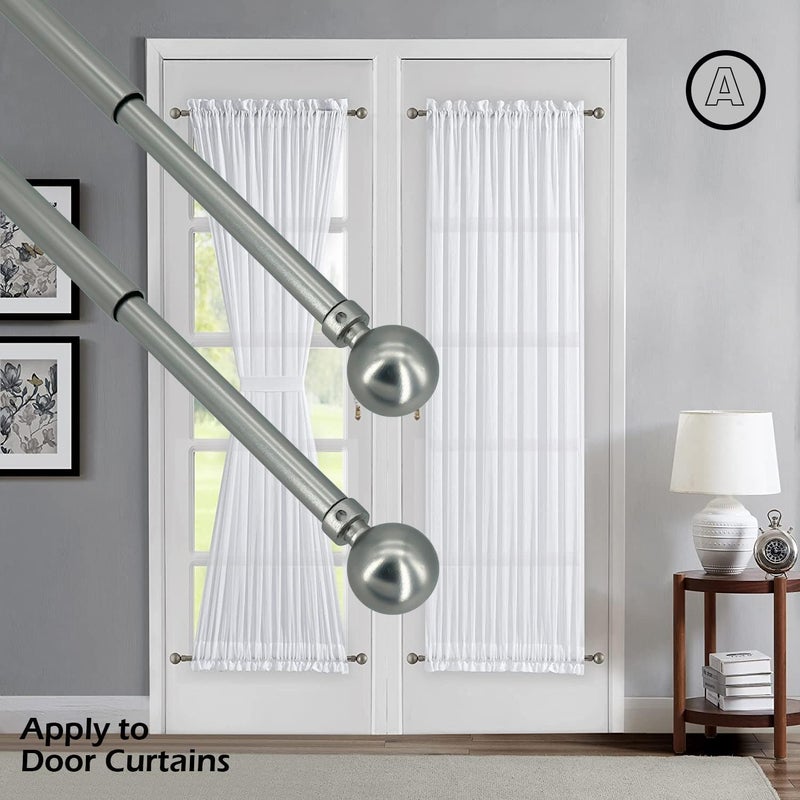 ARNORX 3/8 Inch Tier Curtain Rod 2-Pack, Adjustable French Door & Sash Window Curtain Rod 16–28 Inch, Self-Adhesive or Screw Mount, Satin Nickel – for Kitchen Window, Cabinet, Shelf, Storage Room - Image 2